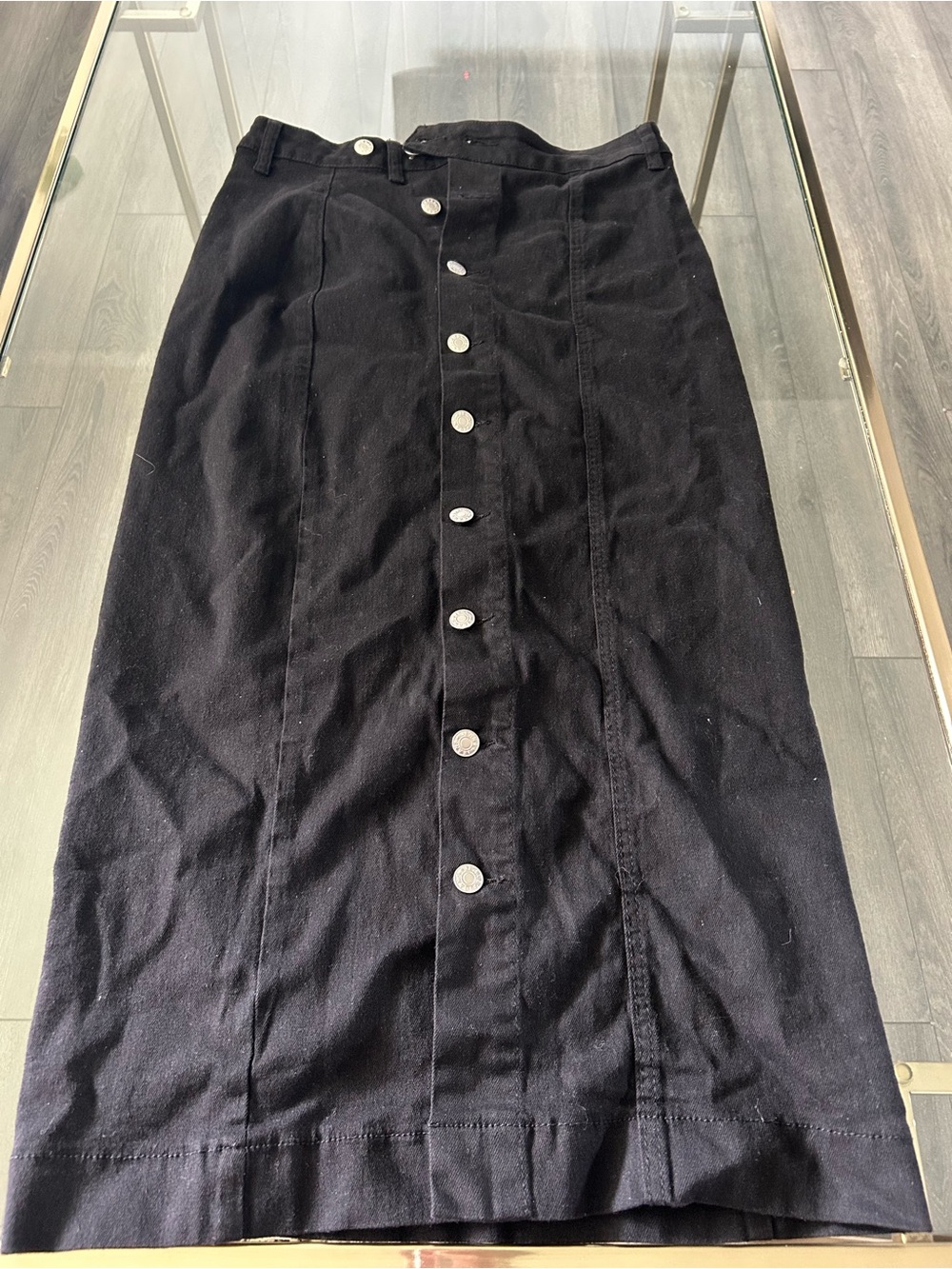 Button-Front Black Midi Skirt